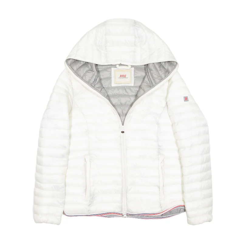 RIFLE Puffer Coat White Womens M Collared Crew Neck Turtle Neck