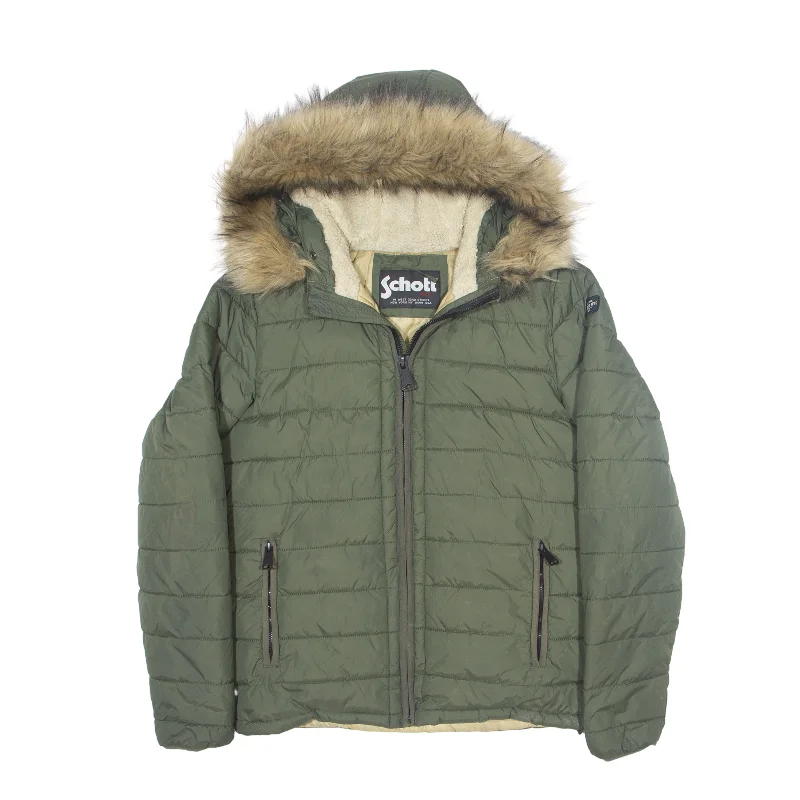 SCHOTT Rocky 2 Insulated Puffer Coat Green Nylon 90s Womens S Blouse Shirt Tunic