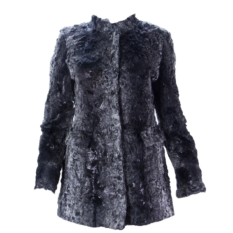 STEVIE MAC Women's Platinum Faux Fur/Sequin Coat #7400 $395 NWT Buttoned Toggled Snapped